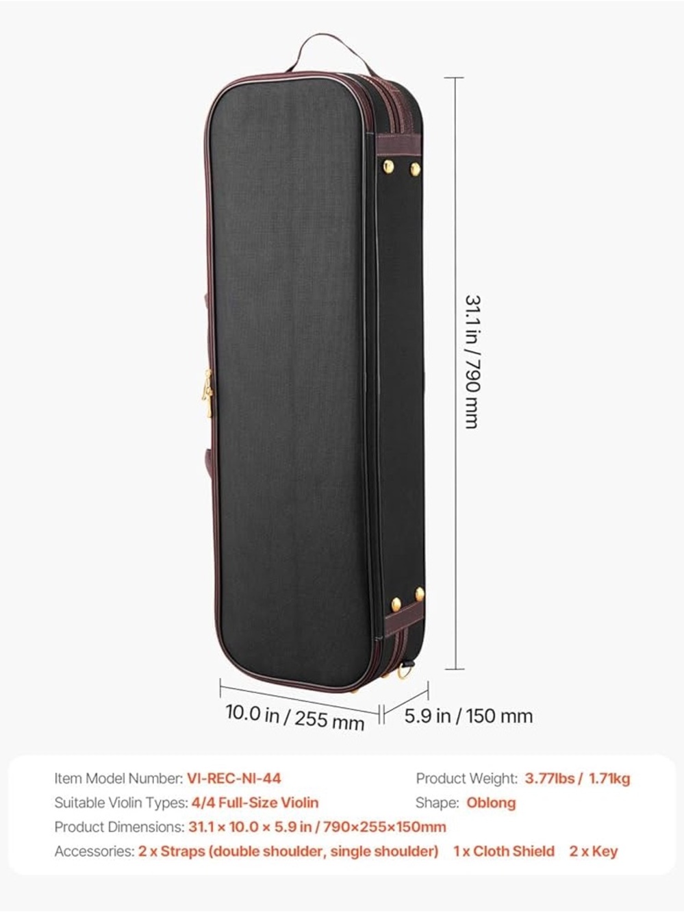 VEVOR 4/4 Full Size Violin Case, Built-in Hygrometer, New with tag and key. - Picture 3 of 16